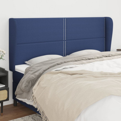 vidaXL Tăblie de pat cu aripioare, albastru, 163x23x118/128 cm, textil foto
