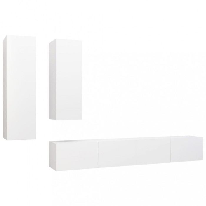 Set dulapuri TV, 4 piese, alb, lemn prelucrat