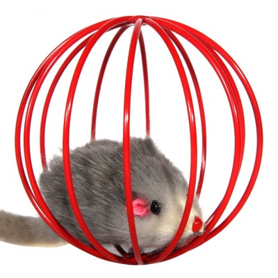 Jucărie Pisică, Model șoricel, Cușcă Sphere, Roșu foto