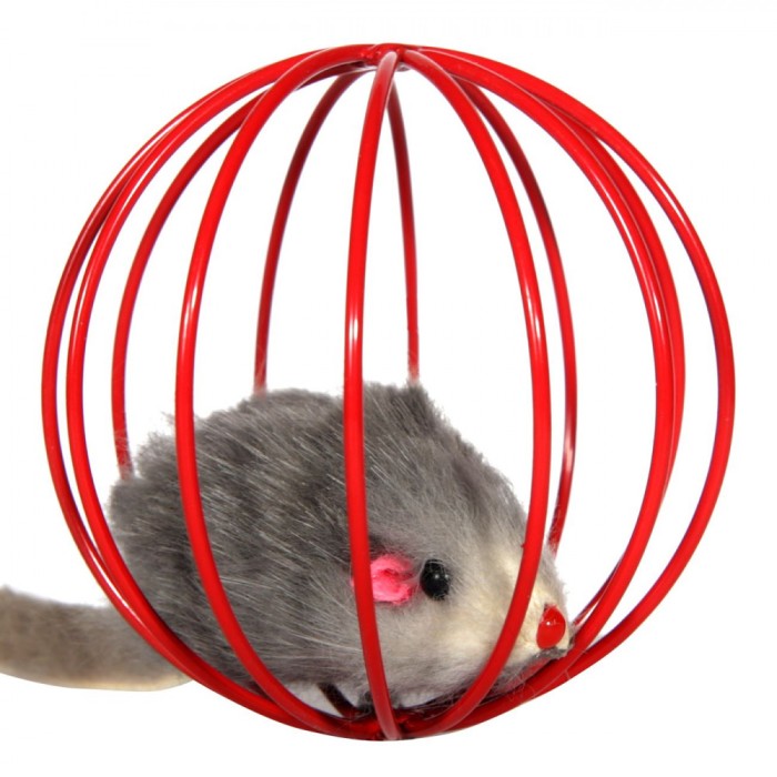 Jucărie Pisică, Model șoricel, Cușcă Sphere, Roșu