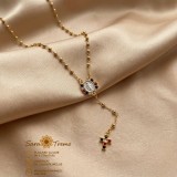 Colier Rosaria Divina tip rozariu cu Maica Domnului E i cruciulita, placat cu aur 18K, 50 + 7 cm , Brazilia