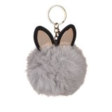 Breloc Pufos Pompon cu urechi, 10 cm, Gri, ATU-088727, Oem