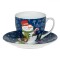 Set Ceasca si Farfurie, Portelan, Model Craciun Om de Zapada, Culoare Albastra, Capacitate 220ml
