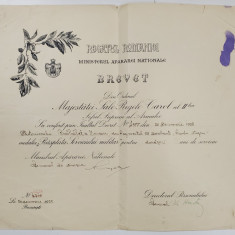 BREVET PENTRU ACORDAREA MEDALIEI '' RASPLATA SERVICIULUI MILITAR '' LA 20 ANI DE SERVICIU , 20 DEC. , 1938