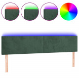 Tăblie de pat cu LED, verde &icirc;nchis, 200x5x78/88 cm, catifea