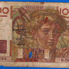 (1) BANCNOTA FRANTA - 100 FRANCS 1949 (27 IANUARIE), CIRCULATA SI GAURITA