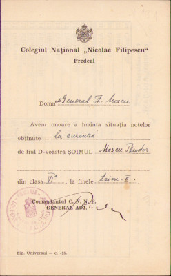 HST A1425 Carnet situație școlară șoim 1942 Colegiul National Nicolae Filipescu foto