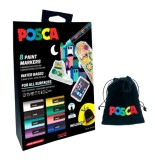 Set POSCA Xmas , 8 Markere PC-5M + Saculet Textil cu Logo , Editie Limitata