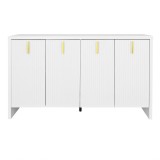 Comodă Modernă Minimalistă cu M&acirc;nere Aurii și Rafturi Reglabile, 140x38x80 cm - Perfectă pentru Bucătărie și Living, Albă