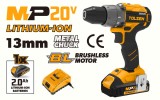 Masina de Gaurit/Insurubat Tolsen MP20V, 2000 RPM, Brushless, Li-Ion, 58Nm, 2 Acumulatori, Mandrina 13mm, 21+1 Trepte