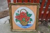 Goblen Vechi Inramat Cos cu Flori 52x55cm, Tapiterie Antica