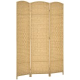 HOMCOM Paravan Interior Pliabil cu 3 Panouri &Icirc;mpletit din PP și Lemn de Pin, 135x1,7x180 cm, Lemn Natural | Aosom Romania