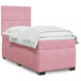 Cumpara ieftin Pat box spring cu saltea, roz, 90x200 cm, catifea