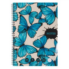 Caiet Matematică A4, Model Fluturi, 4 Subiecte, 128 File, Spiră, Bleu