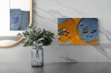 Tablou Canvas Abstract Ocean Galactic Sfere Cercuri Portocaliu Albastru, 39 x 26 cm, CMCLASS