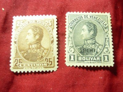 2 Timbre Venezuela - S. Bolivar 25c 1882 si 1 bolivar 1899(fara guma) supratipar foto