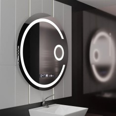 Oglinda LED Senzor Mythica cu Dezaburire ,Ceas si Lupa 70X70cm