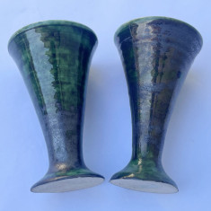 Doua CUPE din CERAMICA SMALTUITA verde, Studio ceramica suedeza, anii 1960