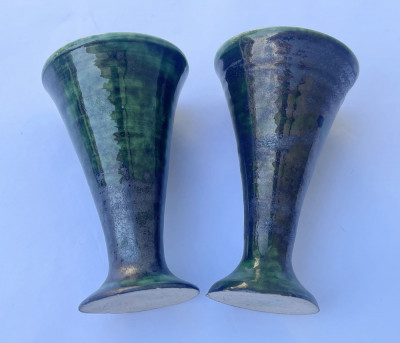 Doua CUPE din CERAMICA SMALTUITA verde, Studio ceramica suedeza, anii 1960 foto