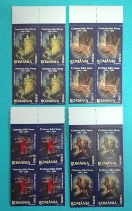 TIMBRE ROMANIA 2005 L.P.1678 CENTENAR JULES VERNE 1905-2005 BLOC DE 4 VALORI MNH