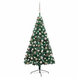 Cumpara ieftin Brad Craciun artificial pre-iluminat set globuri verde 120 cm