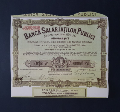Actiune 1928 Banca salariatilor publici , titlu , actiuni foto