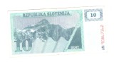 Bancnota Slovenia 10 Tolarjev 1990, circulata, stare relativ buna
