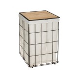 Cos pentru Rufe metalic cu capac din Bambus, 40 x 30 x 60 cm