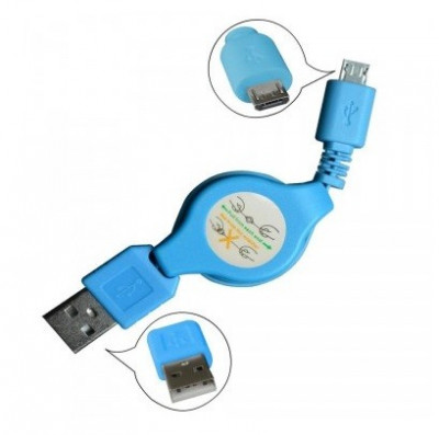 Cablu date si incarcare plat MSONIC MLU529NB Micro USB 2.0 A-B M/M 0,7 metri lungime retractabil albastru foto