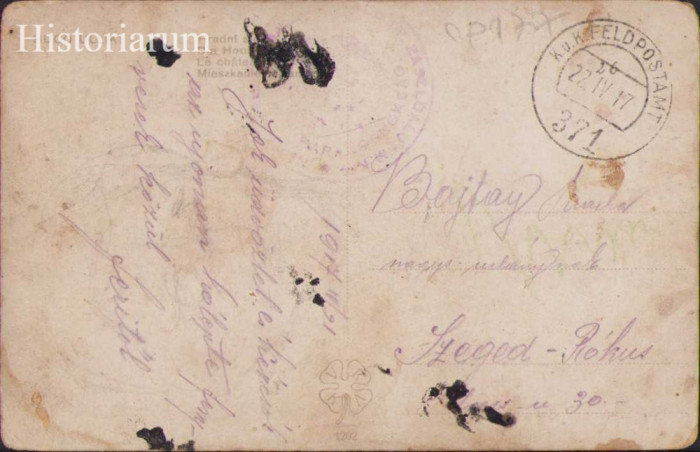 CP135 Carte poștală austro-ungară, 1917, Feldpost 371, Primul Război Mondial