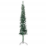 Jumătate brad de Crăciun subțire cu suport, verde, 210 cm