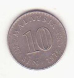 Malayesia 10 sen 1976, cablare &amp;icirc;ngustă &amp;icirc;n jurul marginii. foto
