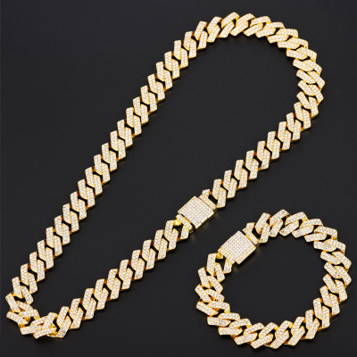 SET Lant + Bratara Cuban Link Chain Iced Out Gold Unisex, Cristale Zirconiu foto