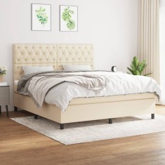 vidaXL Pat box spring cu saltea, crem, 160x200 cm, material textil 3142030