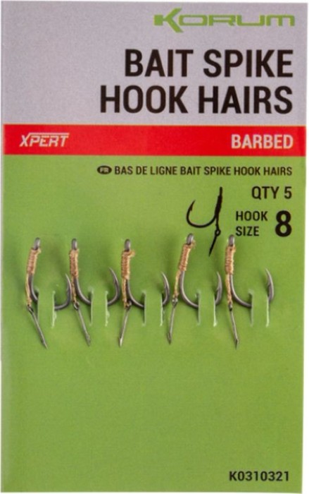 Carlige KORUM Bait Spike Hook Hairs Barbed, Nr. 8, 5buc/pac