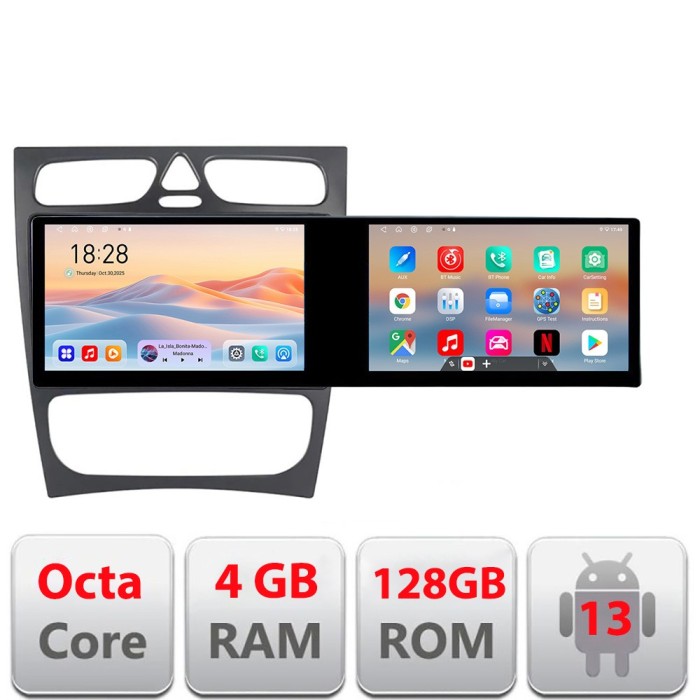 Navigatie Mercedes C W203 2000-2004 Kit-clk Edotec 2 ecrane 8 core 4+128 21.6 inch Incell android Wifi 5Ghz gps internet Q CarStore Technology