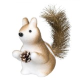 Figurina Decorativă Crăciun, Veveriță cu Conuri, 16 cm, Alb și Maro, Spumă