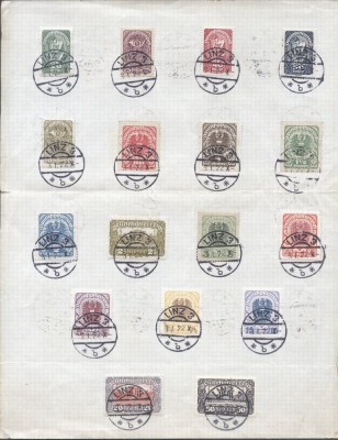 Austria 1919-21 Definitives 19 values on sheet LINZ 3 used DB.087 foto