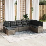 Set de canapele pentru grădină cu pernă 8 pcs Gri Rattan poli