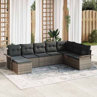 vidaXL Set de canapele pentru grădină cu pernă 8 pcs Gri Rattan poli 3345479 foto