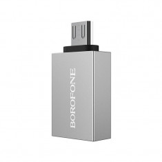 Adaptor Borofone, BV2 Micro USB to USB, Argintiu foto