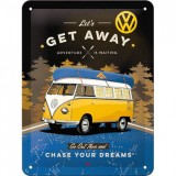 Placa metalica - VW Bulli Let&#039;s Get Away - 15x20 cm, Nostalgic Art Merchandising