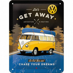 Placa metalica - VW Bulli Let's Get Away - 15x20 cm