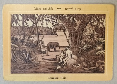 ADAM SI EVA IN RAI , LITOGRAFIE , FORMAT CARTE POSTALA , CCA. 1900 foto
