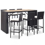 VidaXL Set mobilier bar exterior, cu perne, 7 piese, negru, poliratan