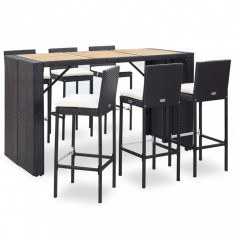 Set mobilier bar exterior, cu perne, 7 piese, negru, poliratan foto