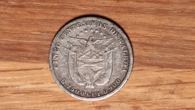 Panama - argint 0.900 - foarte rar - 5 centesimos 1904 - an unic de batere - foto