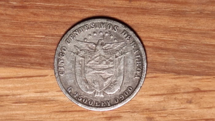 Panama - argint 0.900 - foarte rar - 5 centesimos 1904 - an unic de batere -