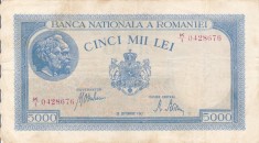 ROMANIA 5.000 lei 28 septembrie 1943 VF/VF+!!!