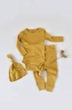 Set 3 piese: body cu maneca lunga, pantaloni lungi si caciulita din bumbac organic si modal - Sofran, BabyCosy (Marime: 12-18 Luni)